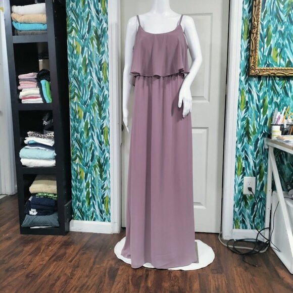 Show Me Your MuMu Caitlin Ruffle Maxi Dress Antique Rose Chiffon Boho Whimsy Fes - Picture 2 of 14